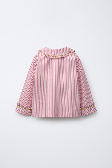 3-6 ANS/ PYJAMA CHEMISE LACETS ET PANTALON RAYURES - Rose de Zara - Image 2