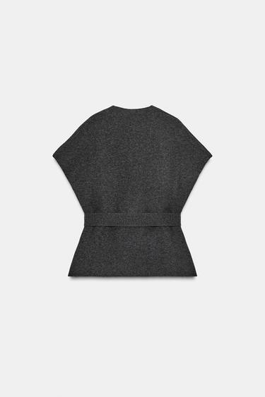 GILET EN MAILLE AVEC CEINTURE - Gris de Zara - Image 5
