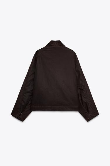 Zara CORDUROY COLLAR WAXED JACKET ZW COLLECTION - Burgundy