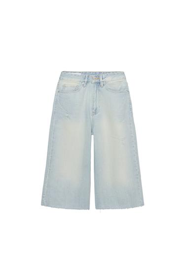 TRF RIPPED MID-WAIST DENIM JORTS BERMUDA SHORTS - Light blue by Zara