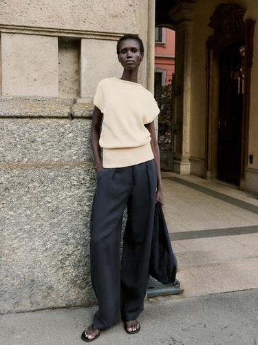 Zara Flowing trousers with darts - Navy blue