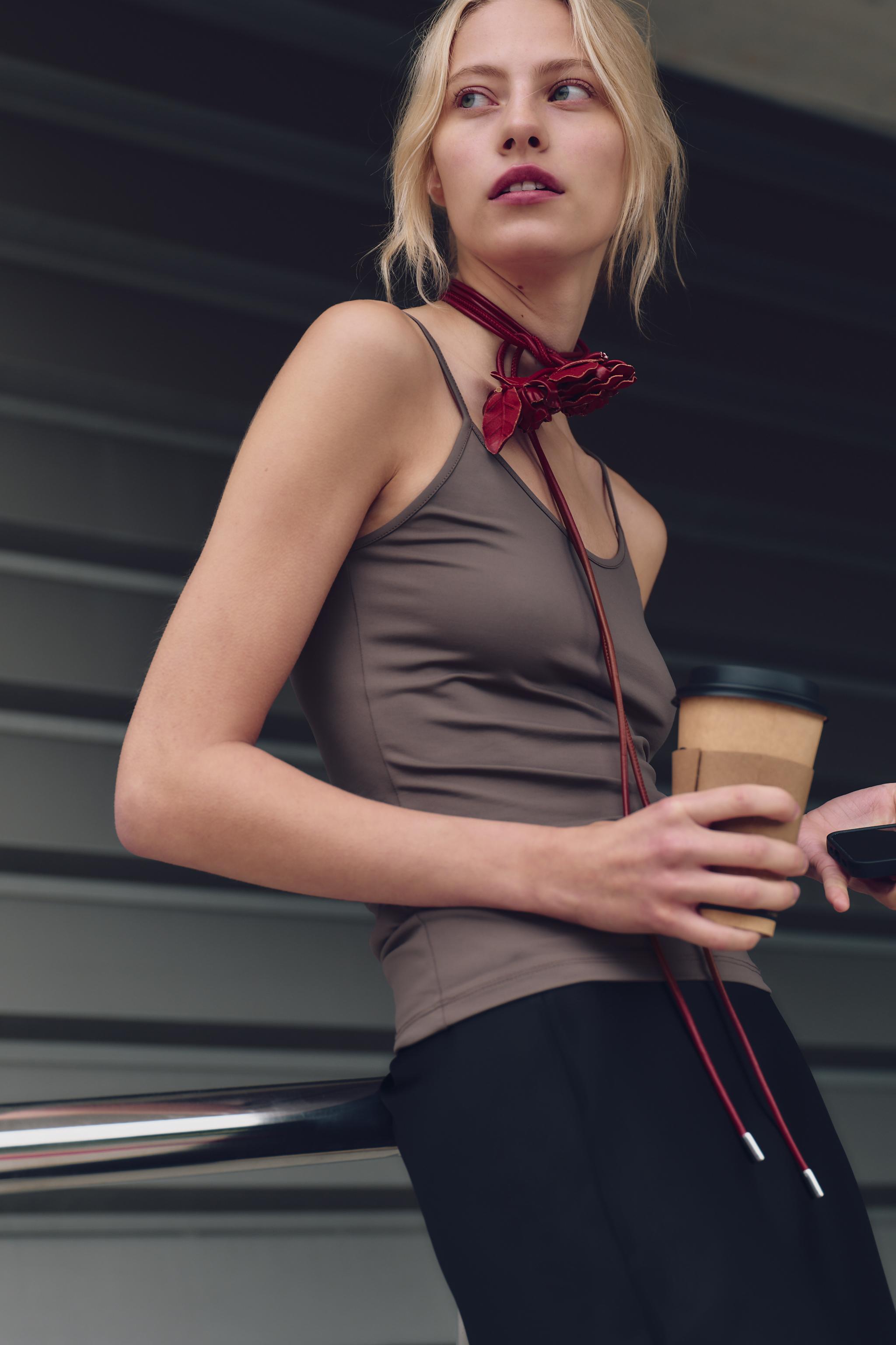 POLYAMIDE TOP WITH THIN STRAPS - Light beige | ZARA Australia
