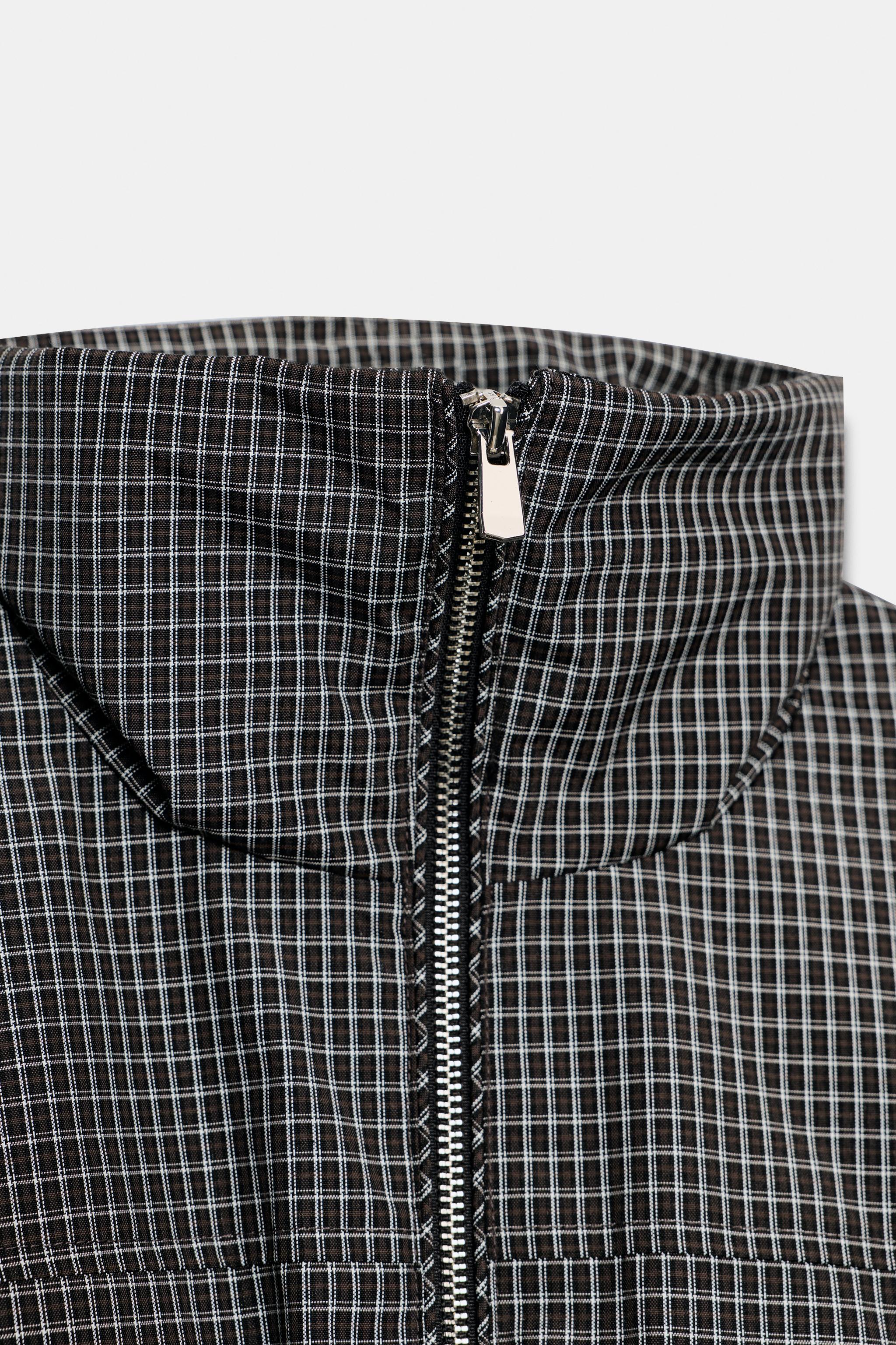 QUILTED CHECK STAND-UP COLLAR JACKET