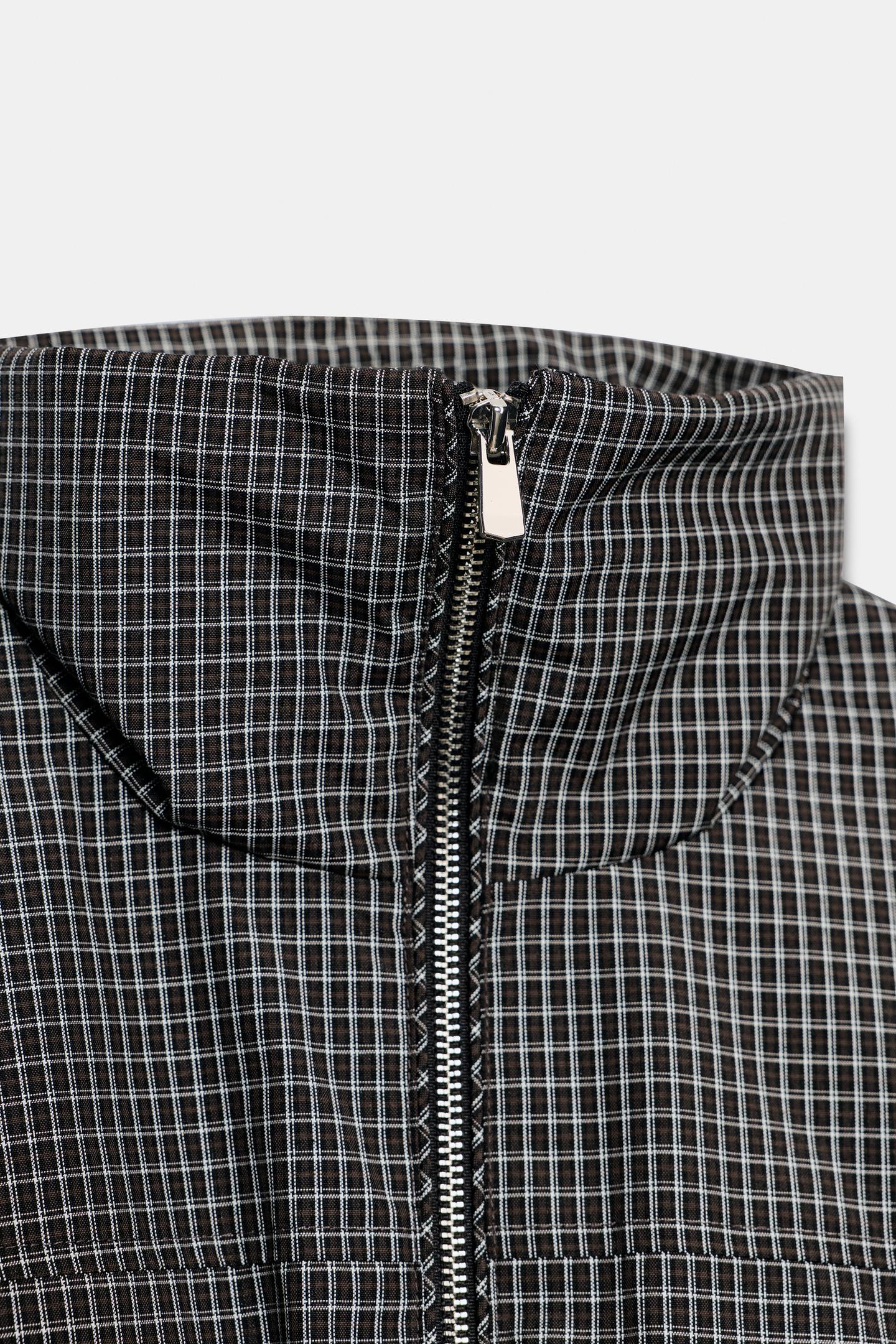 Женская куртка Zara Quilted Check Stand-Up Collar, цвет: Чёрный / Белый — фото 7