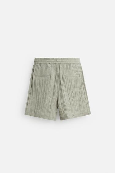 JACQUARD CRINKLE-EFFECT BERMUDA SHORTS - Light green by Zara - Image 6