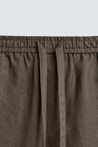 100% LINEN RELAXED FIT TROUSERS - Brown / Taupe by Zara