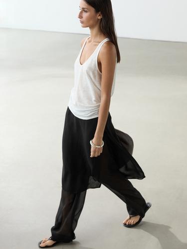 Falda pantalón larga 100% seda - Negro de Zara