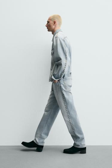 STRAIGHT-LEG JEANS WITH METAL STUDS - Light blue by Zara - Image 5