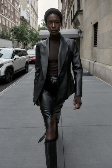 BLAZER CROISÉE MATIÈRE SYNTHÉTIQUE - Noir de Zara - Image 3