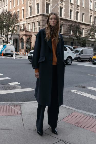 OVERSIZED WOOL COAT - Navy blue by Zara - Image 0