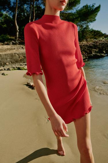 SHORT RIB KNIT DRESS - Coral red by Zara - Image 2