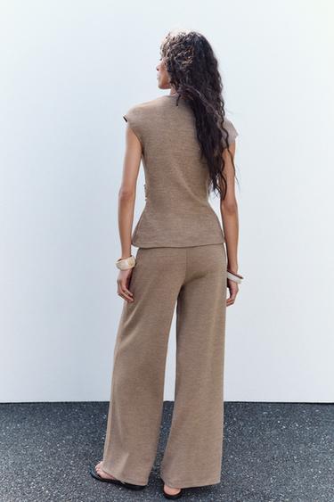 PANTALON LARGE TEXTURÉ - Marron clair de Zara - Image 2