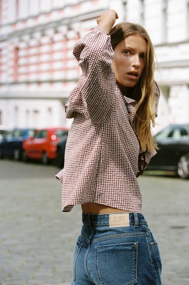 BLOUSE À CARREAUX VICHY ET VOLANTS - bordeaux/écru de Zara - Image 2
