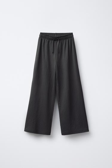 Zara LEPRŠAVE PANTALONE ŠIROKIH NOGAVICA – antracit siva