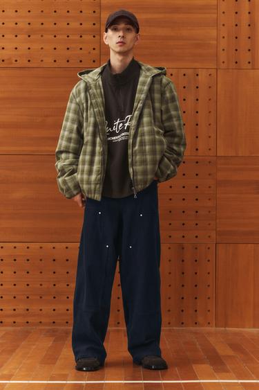 CHECKED HOODIE JACKET - Light green by Zara