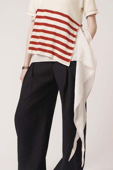 توب مخطط غير متماثل - THE ITEM ZARA WOMAN - أبيض / أحمر by Zara