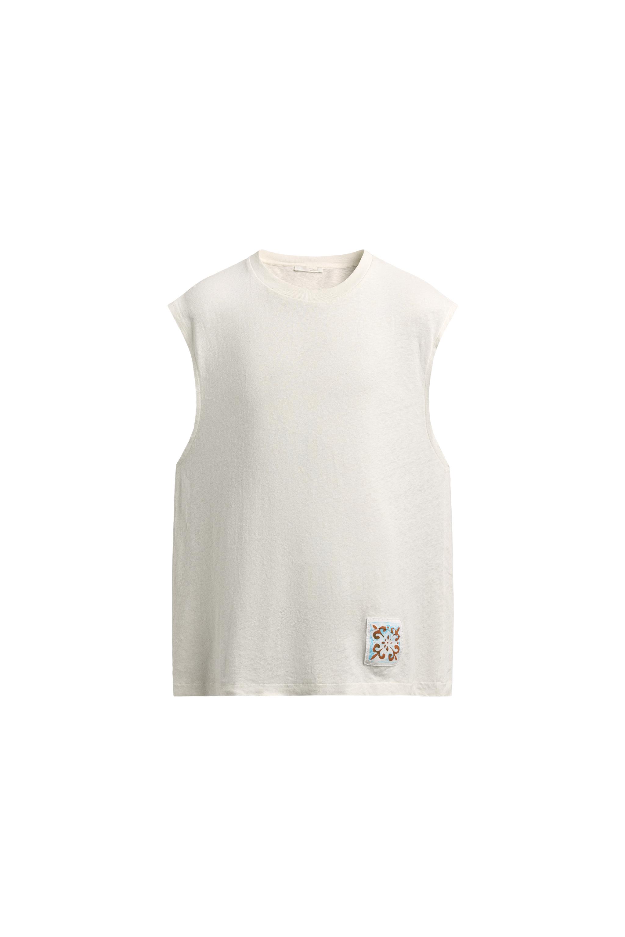 COTTON - LINEN PATCH TANK TOP - White | ZARA Singapore