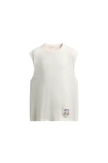 DÉBARDEUR EN COTON ET LIN AVEC PIÈCE - Blanc de Zara