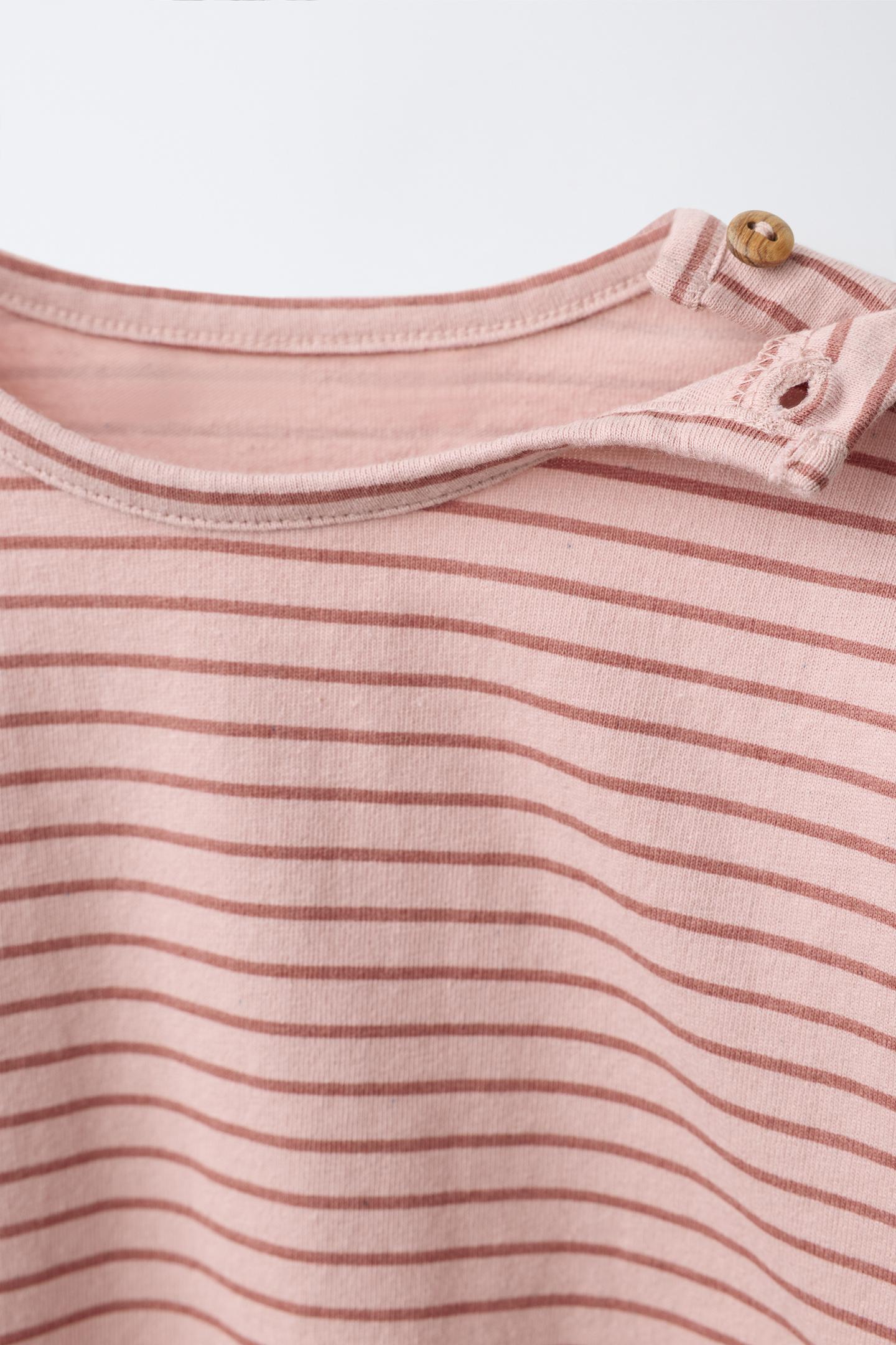 Детская футболка Zara Striped Print, цвет: Пастельный розовый — фото 3