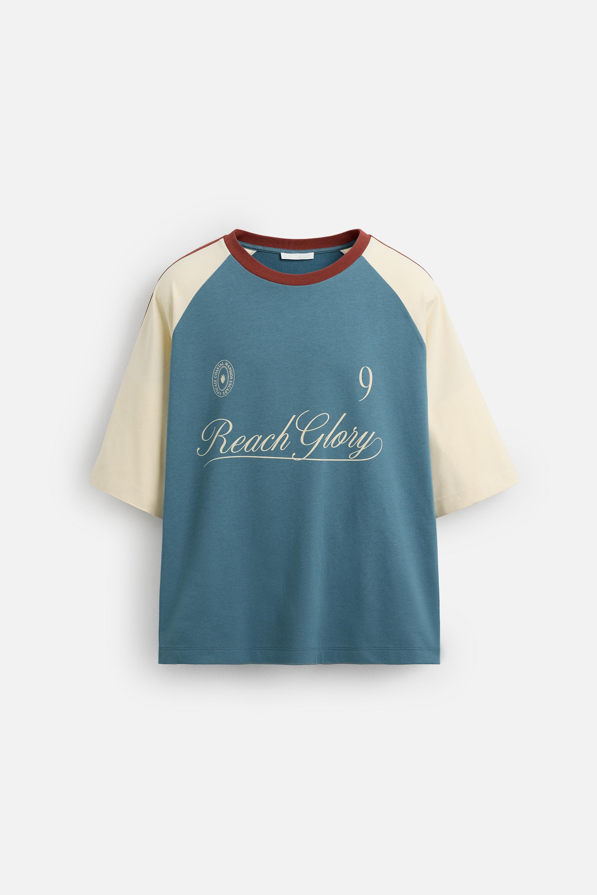 レトロフットボール テクニカルTシャツ - 青色/白色 | ZARA
