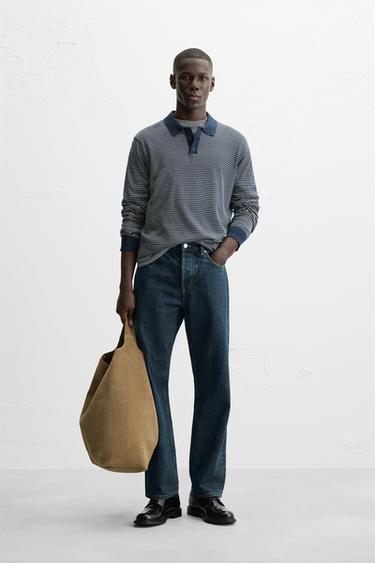 STRIPED KNIT POLO SHIRT - Navy blue by Zara - Image 0