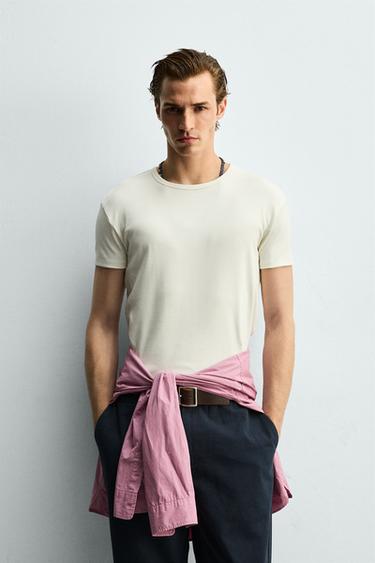 Zaras T-SHIRT SLIM FIT - Naturfärg/beige