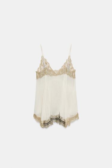 ZW COLLECTION EMBROIDERED CAMISOLE TOP - Black / White by Zara - Image 5