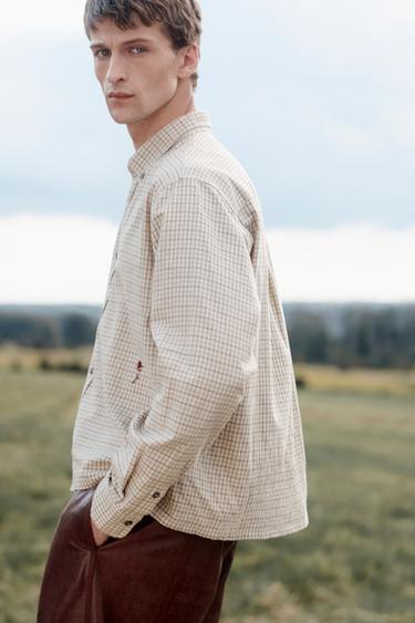 LIMITED EDITION CROPPED FIT CHECK SHIRT - Ecru / Brown by Zara - Image 2