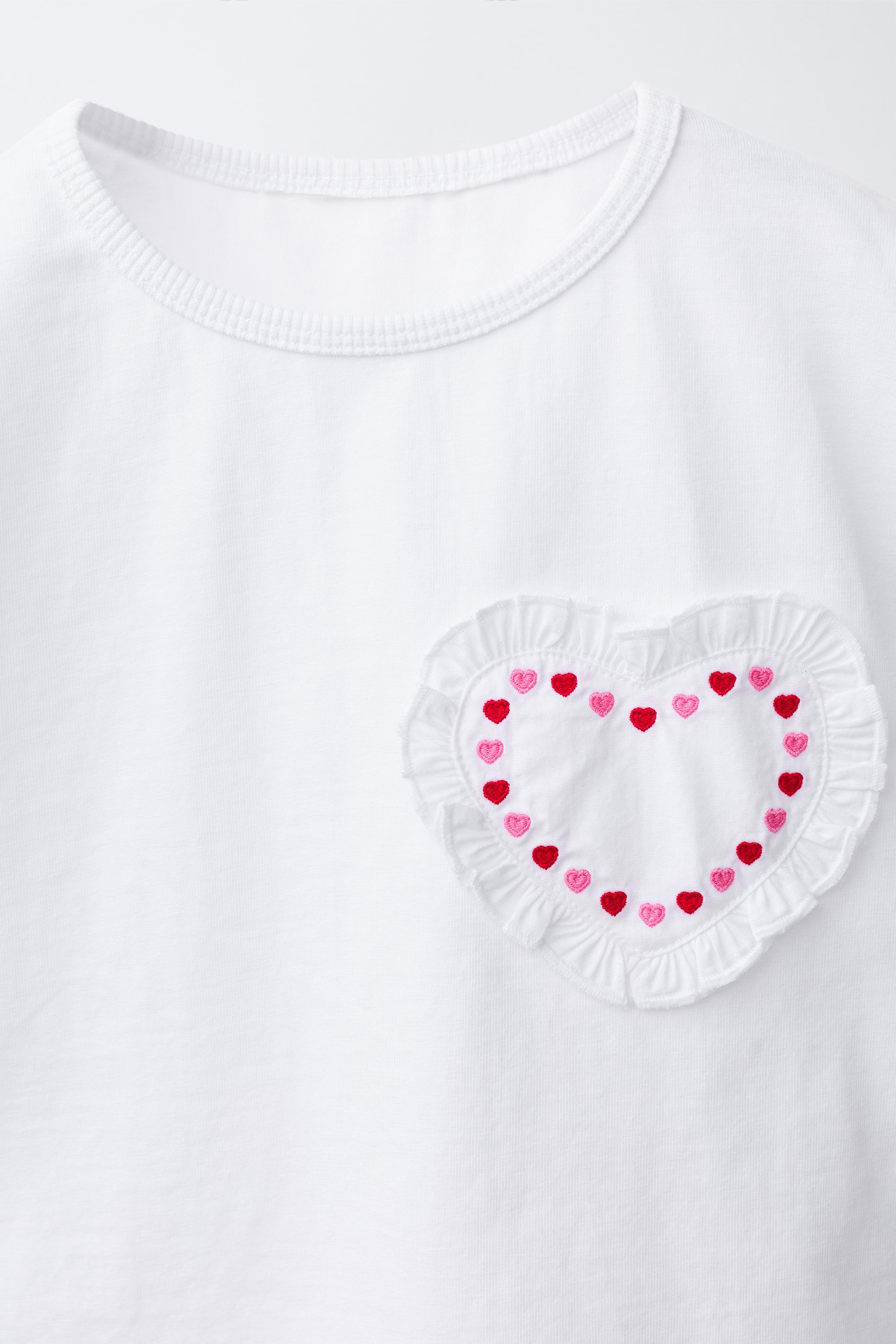 ハートアップリケTシャツ - ホワイト | ZARA Japan / 日本