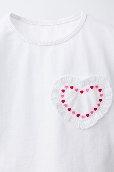 T-SHIRT CŒUR APPLIQUÉ - Blanc de Zara - Image 2