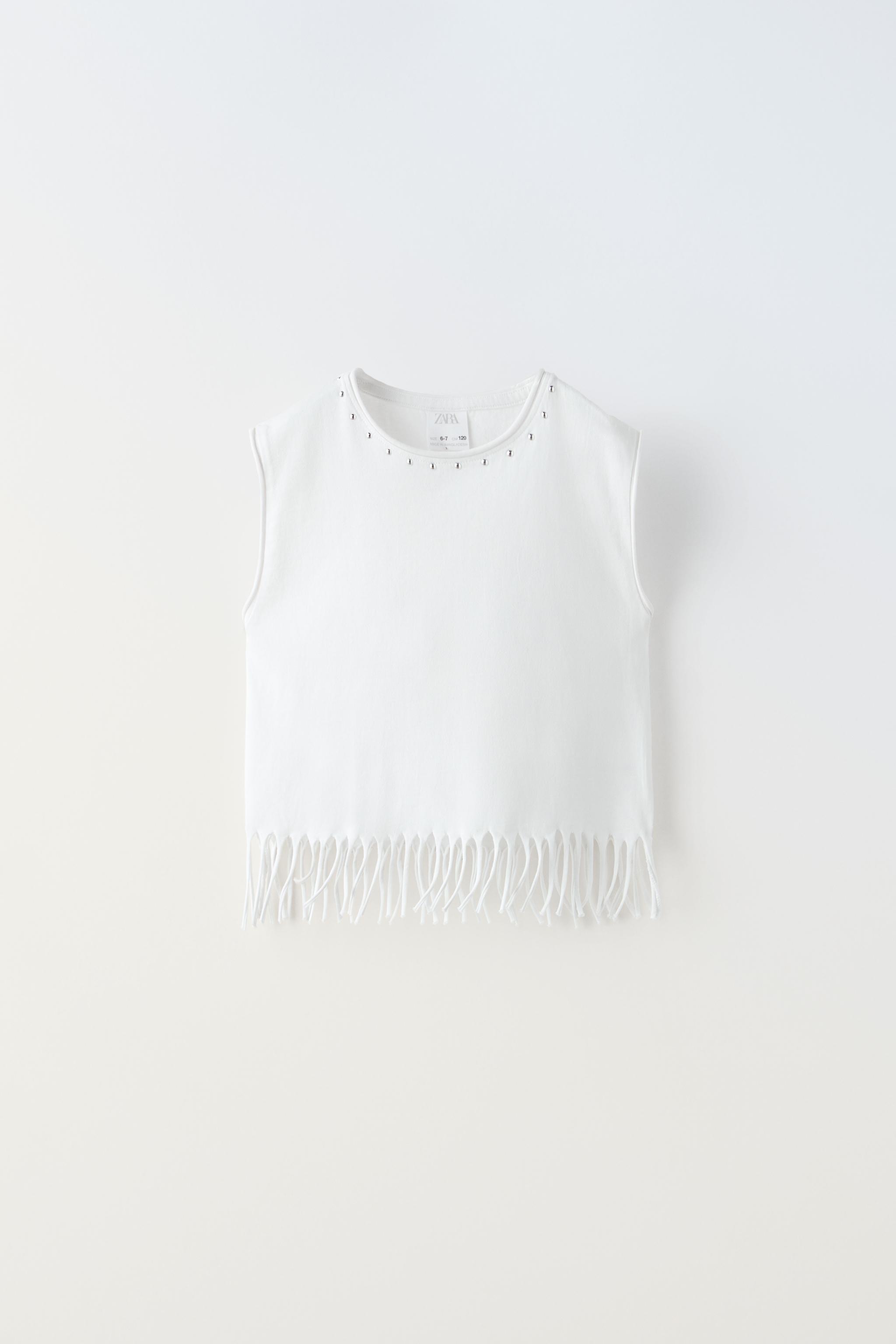 STUDDED FRINGED TANK TOP - White | ZARA United States