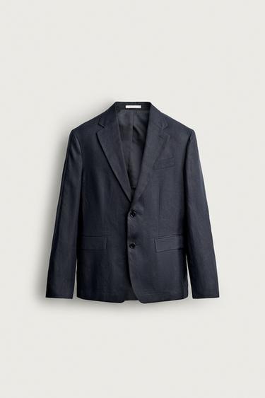 BLAZER DE TERNO 100% LINHO - Azul-marinho da Zara