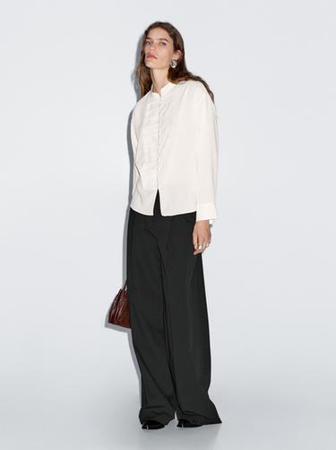 Zara Round-neck shirt with button details - Oyster-white - Image 0