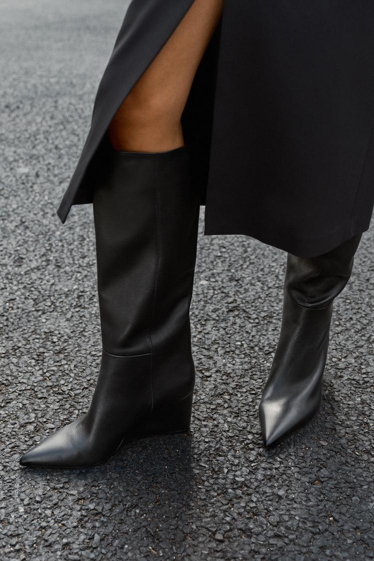 Botas altas de cuña de cuero 2