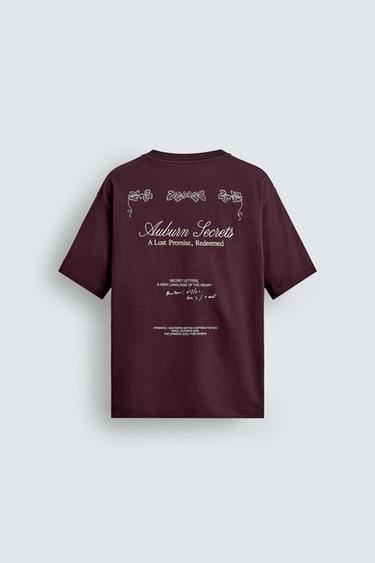 SLOGAN PRINT T-SHIRT - Burgundy by Zara - Image 7