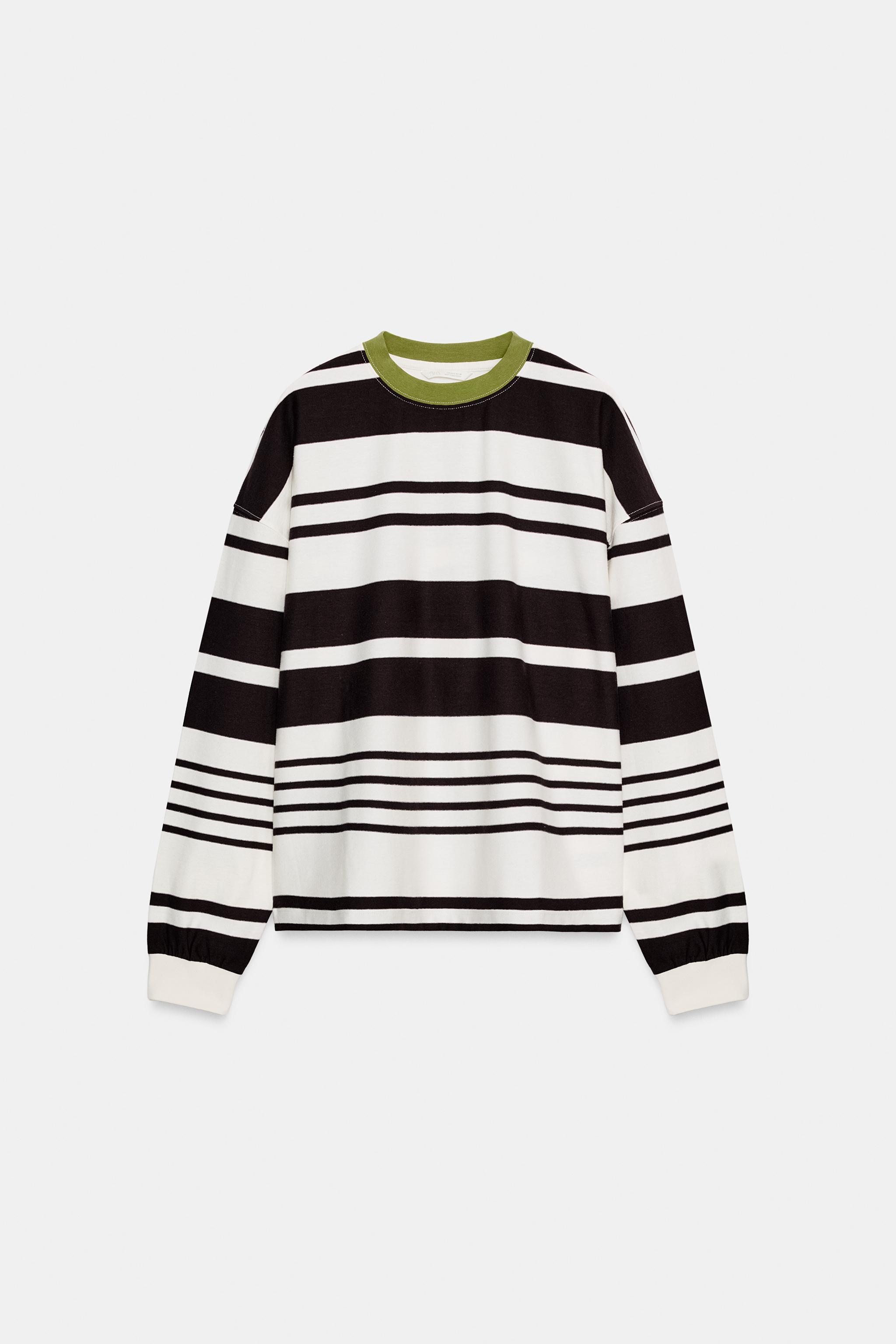 CONTRAST-NECK STRIPED T-SHIRT