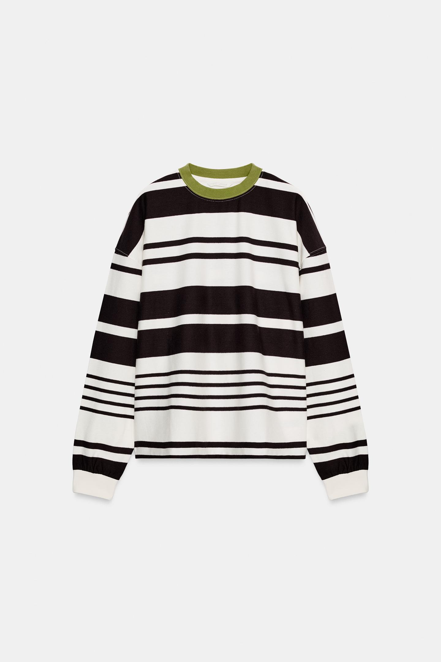 Футболка Zara Contrast-Neck Striped, цвет: Коричневый / Белый — фото 6