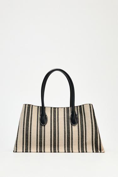 STRIBET SHOPPERTASKE I KANVAS - Sort fra Zara