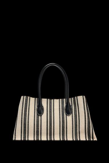 STRIPED CANVAS TOTE BAG - Black by Zara