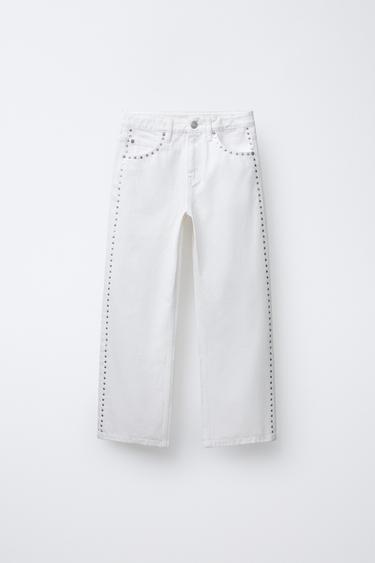 JEANS STRAIGHT TACHAS - Blanco roto de Zara