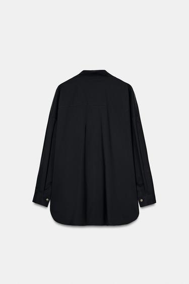 V-NECK POPLIN SHIRT - Black by Zara - Image 7