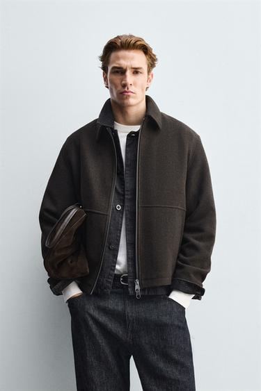 TEXTURED ZIP-UP JACKET - Brown by Zara - Image 1