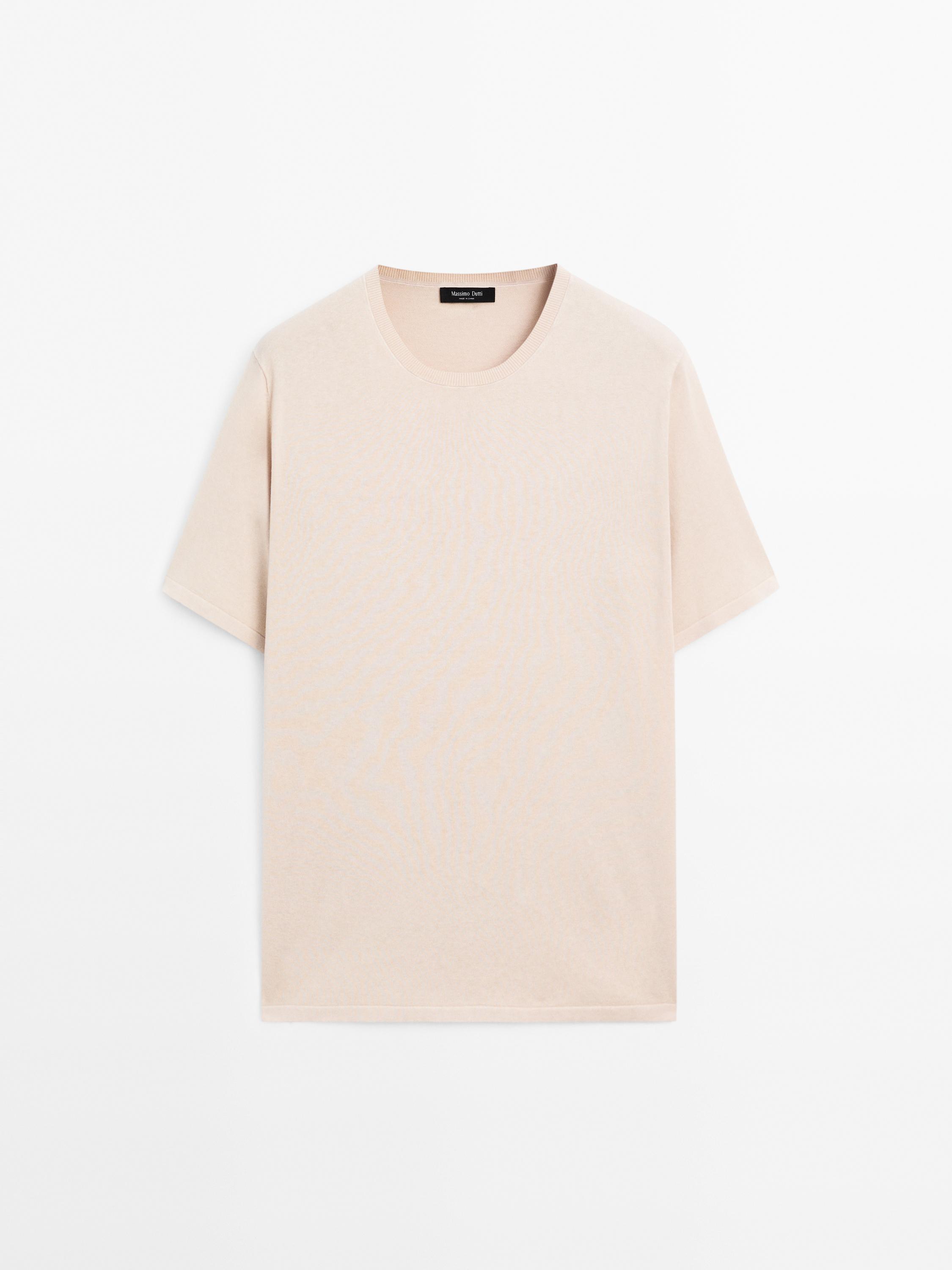 Cotton blend knit T-shirt - Beige marl | ZARA United States