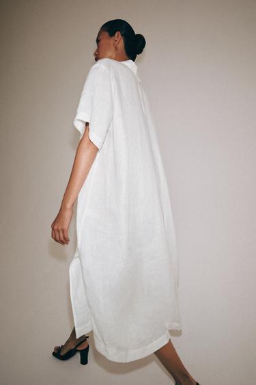 Zara ZW COLLECTION LINEN SHIRTDRESS - White
