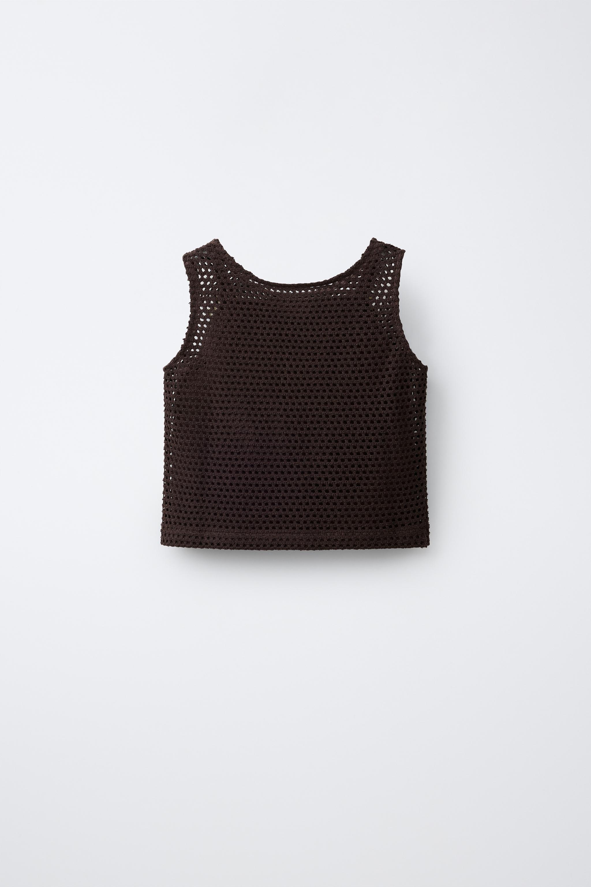 CROCHET FLORAL KNIT TOP - Brown | ZARA United States