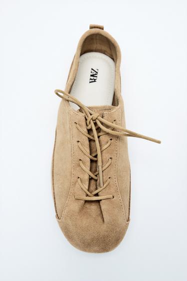 LEATHER DERBY SHOES - Brown by Zara