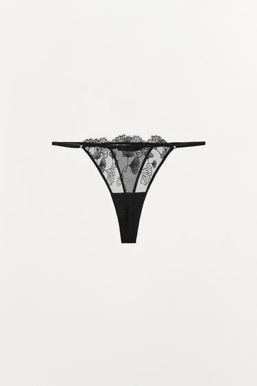 LACE THONG - Black by Zara