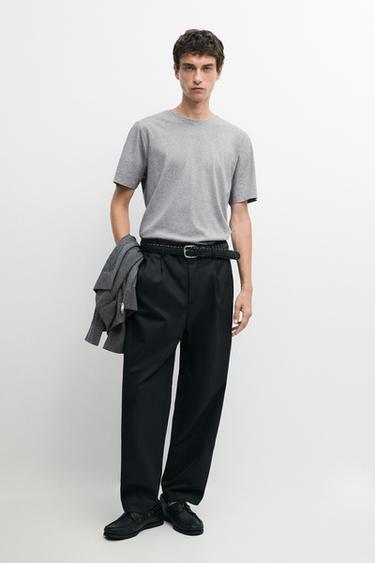 Zara Short sleeve melange cotton T-shirt - Gray marl - Image 0