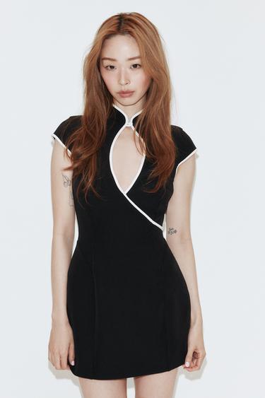 MINI DRESS WITH CONTRAST PIPING - Black by Zara