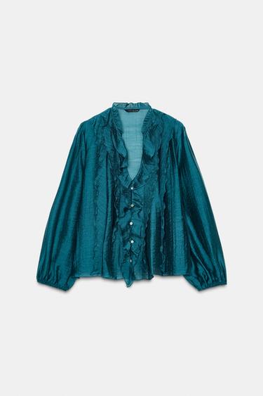 بلوزة بفريلز - زجاجي الخاص بـ Zara